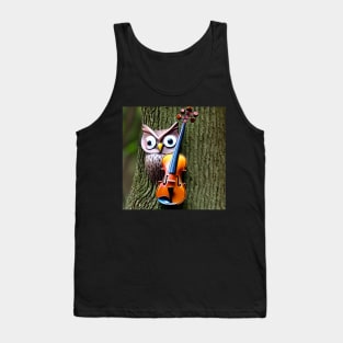 An Owl Appearing Out From A Tree With Violin By Its Side Tank Top